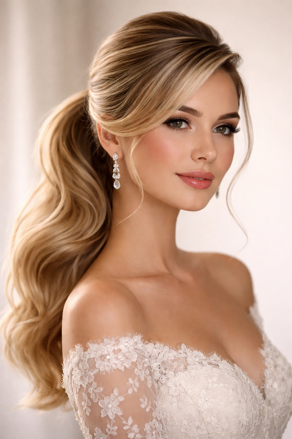 Side-part ponytail with height at crown for face-defining look