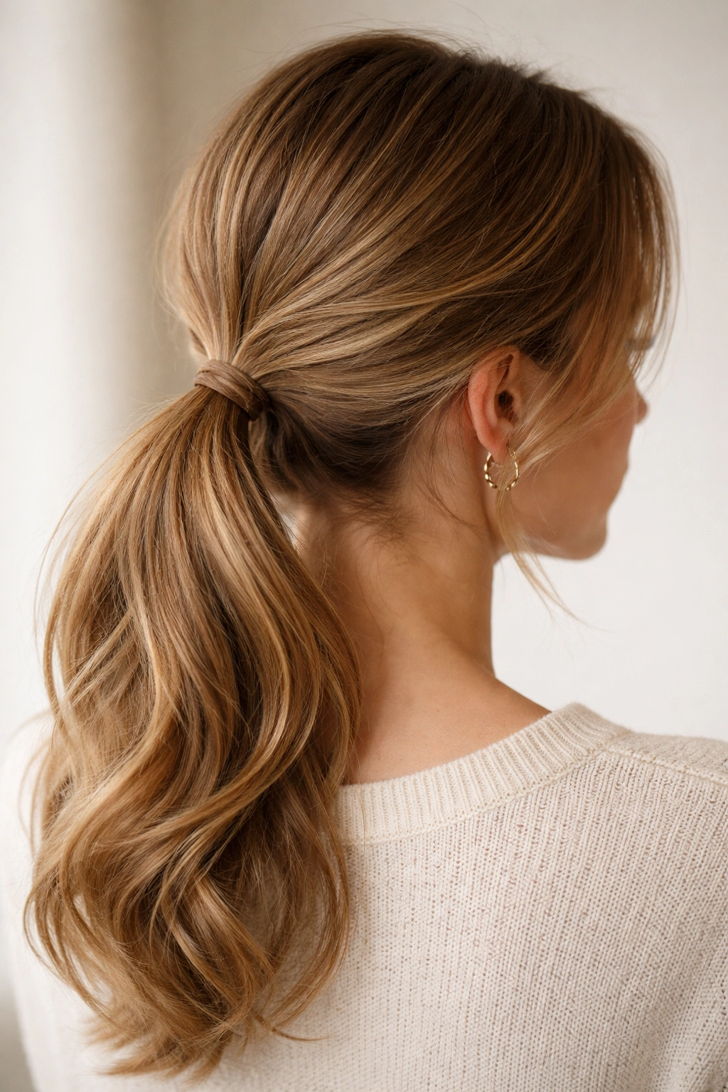 Soft side-part low ponytail with off-center part and relaxed texture