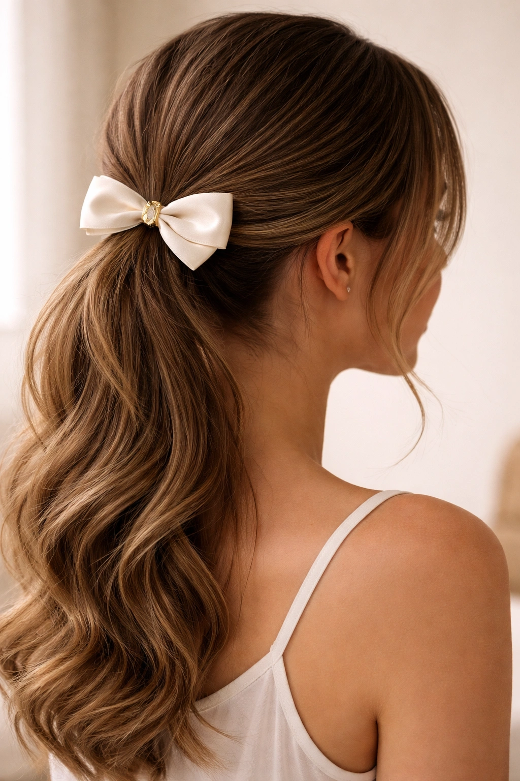 Close-up of side pony with a bow barrette