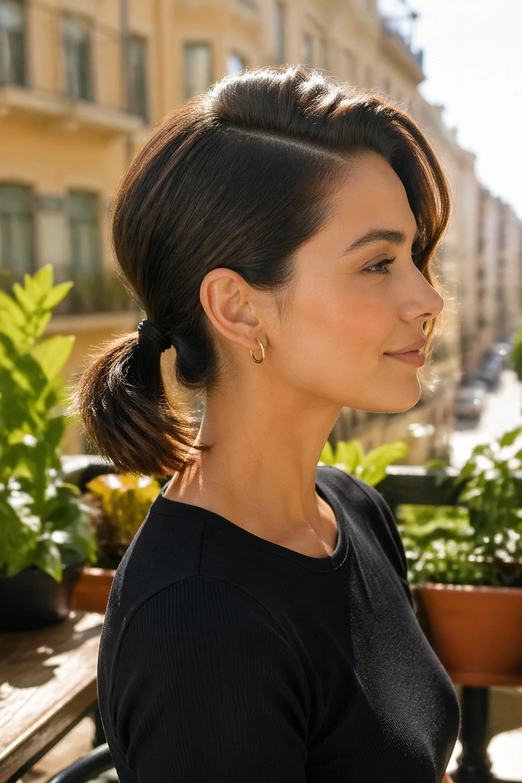 Side profile of Deep-Part Side Ponytail on bob