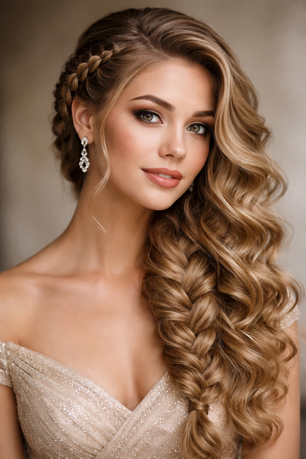 Thick side-swept braid with face-framing curls