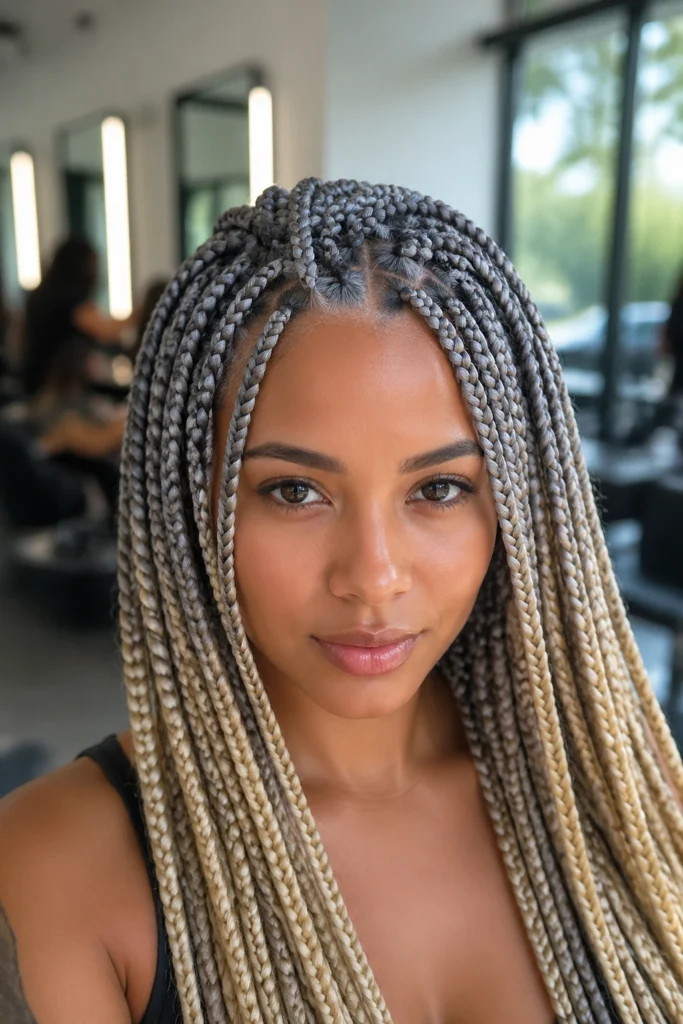 18 Blonde and Grey Box Braids