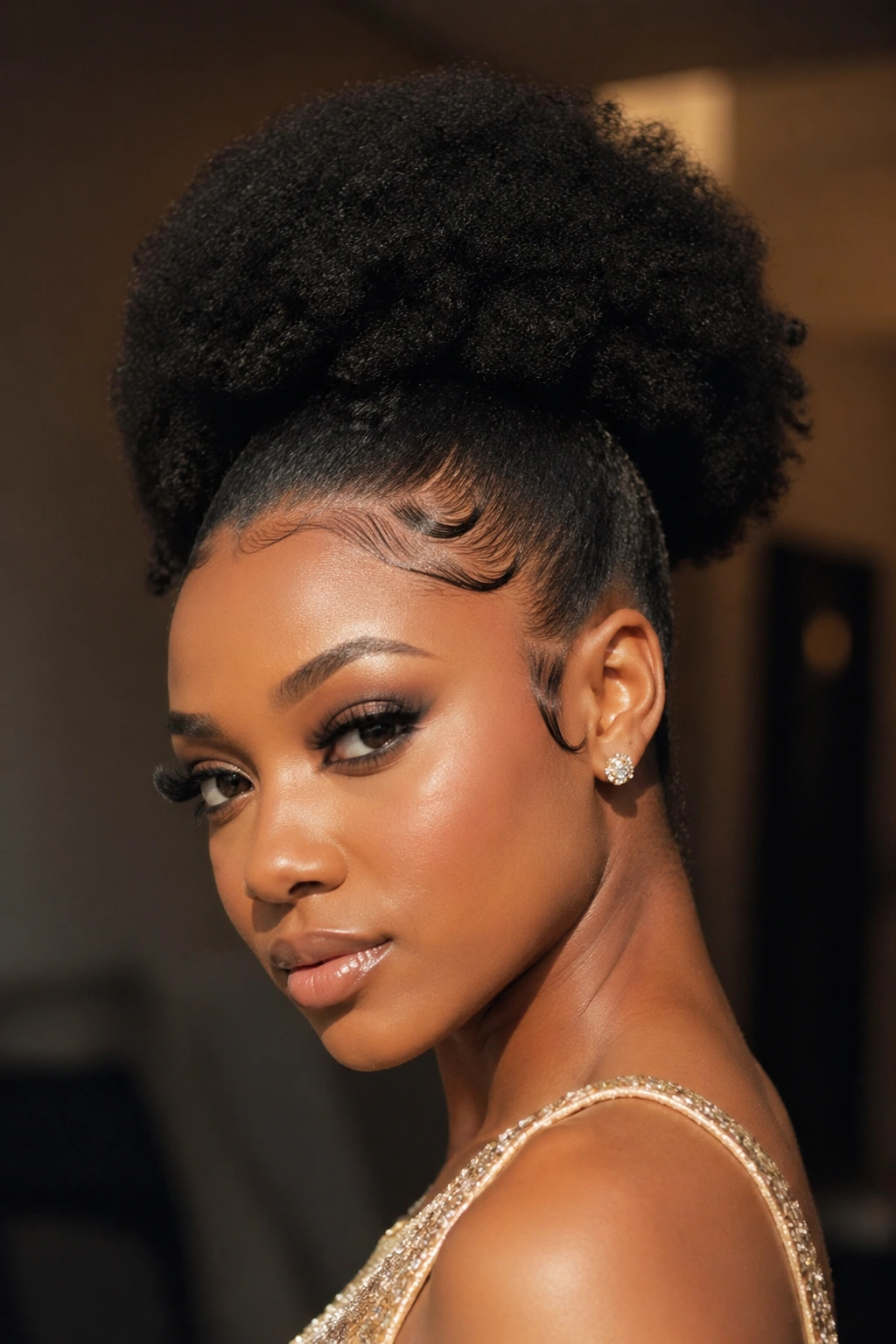 Portrait showing sleek edges and a voluminous puff on a real person