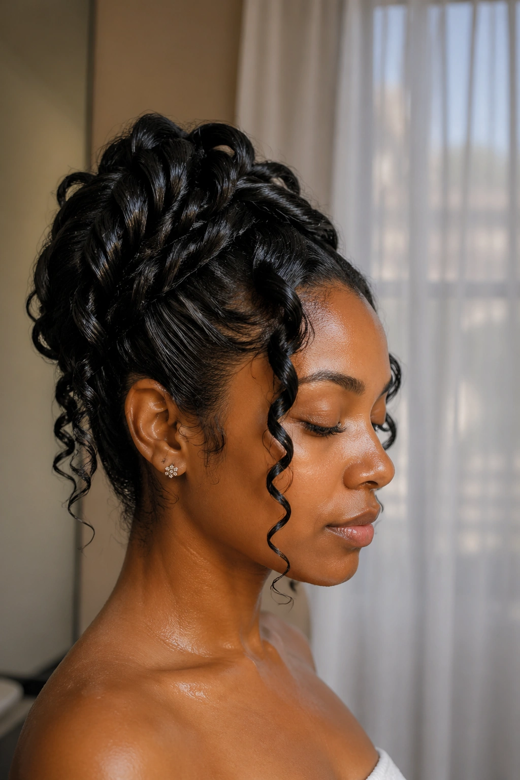 Real person with soaking-wet twist updo