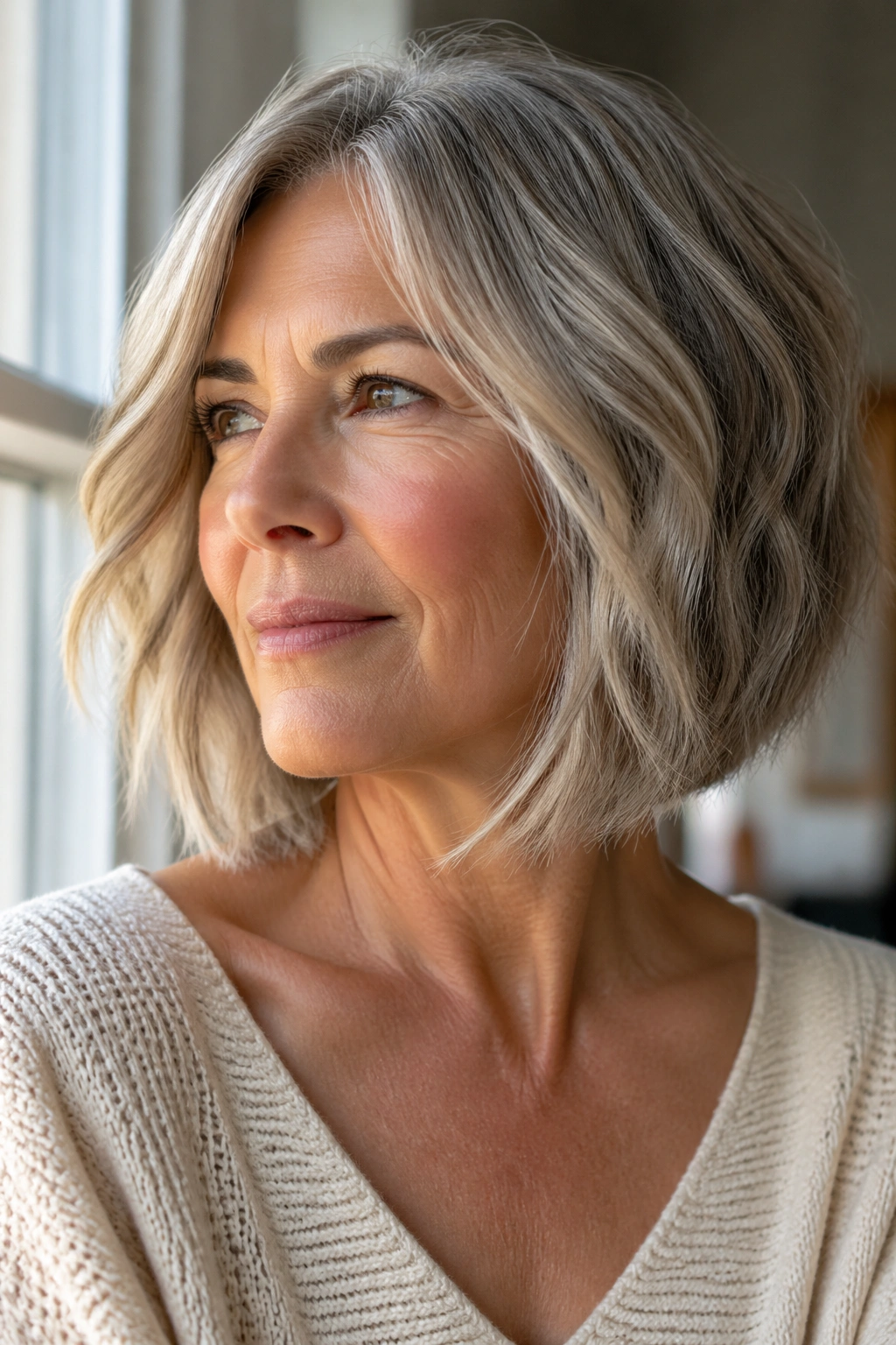 Real woman with a soft angled lob hairstyle