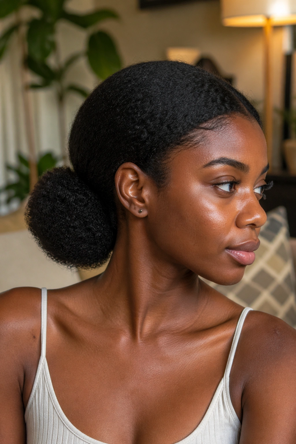 Soft low puff ponytail on a real person, plush texture and defined silhouette