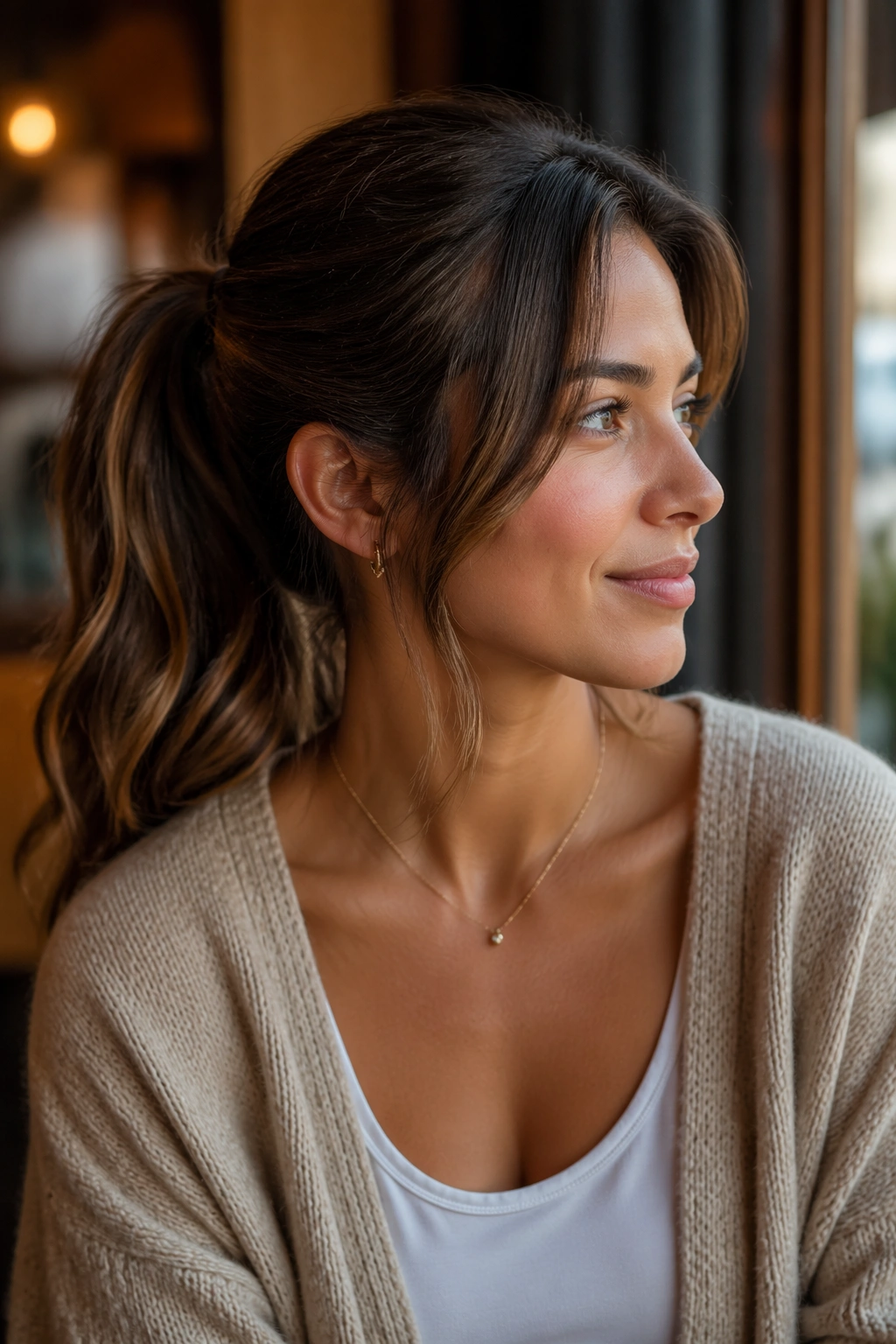 Close-up of a real woman with Soft Textured Mid Swoop
