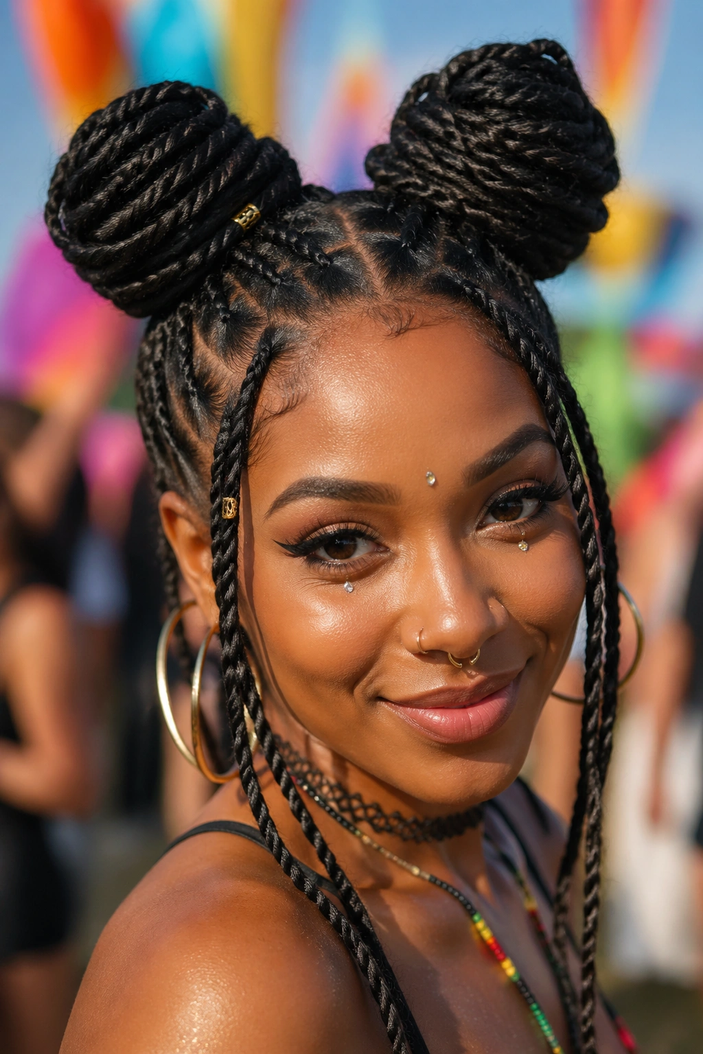 Two space buns made from twists on a real person's head
