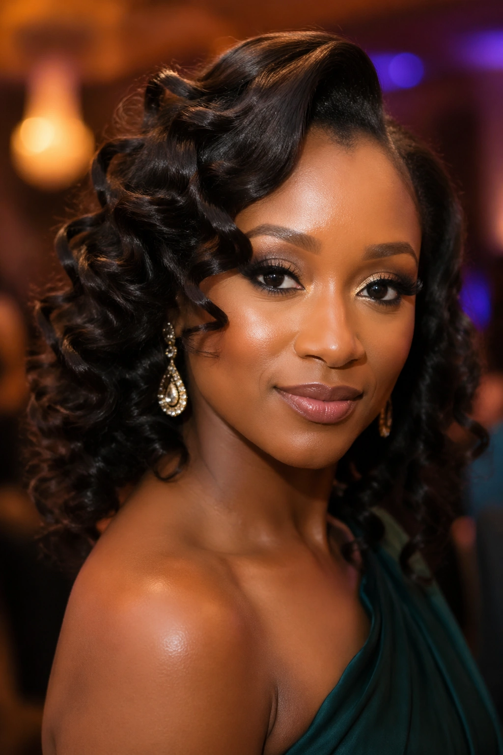 Close-up of polished wand curls for a special occasion on a real person