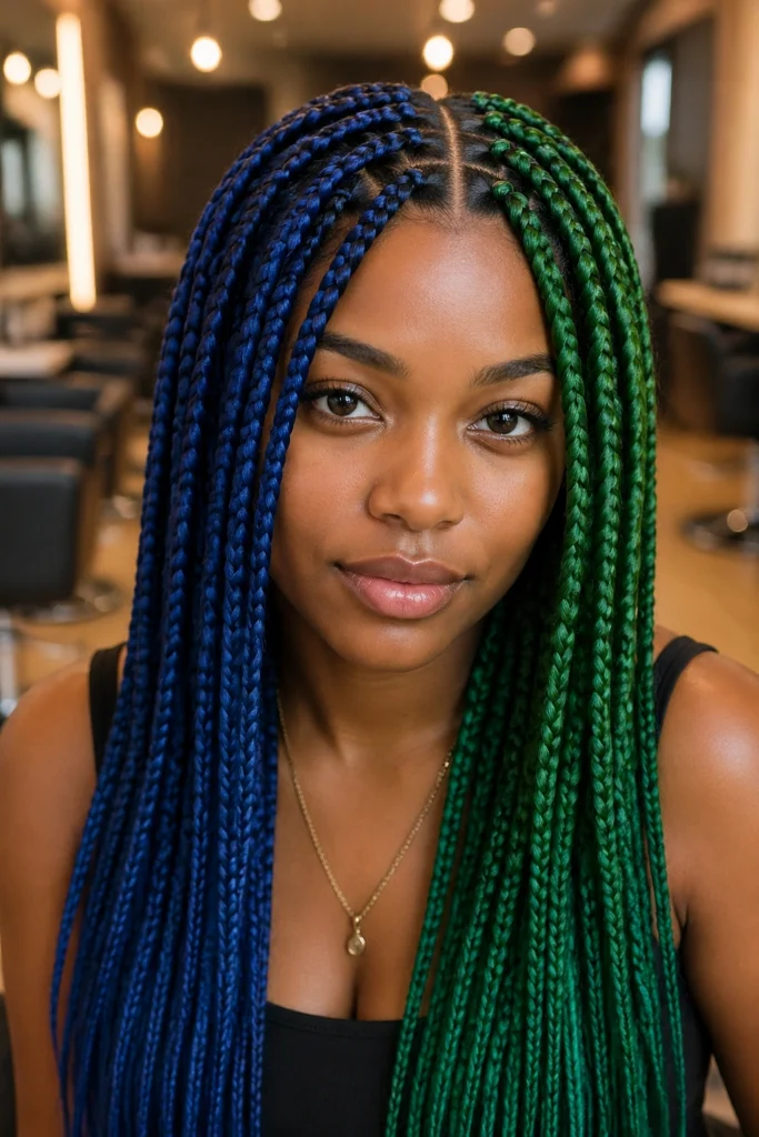 15 Blue and Green Box Braids