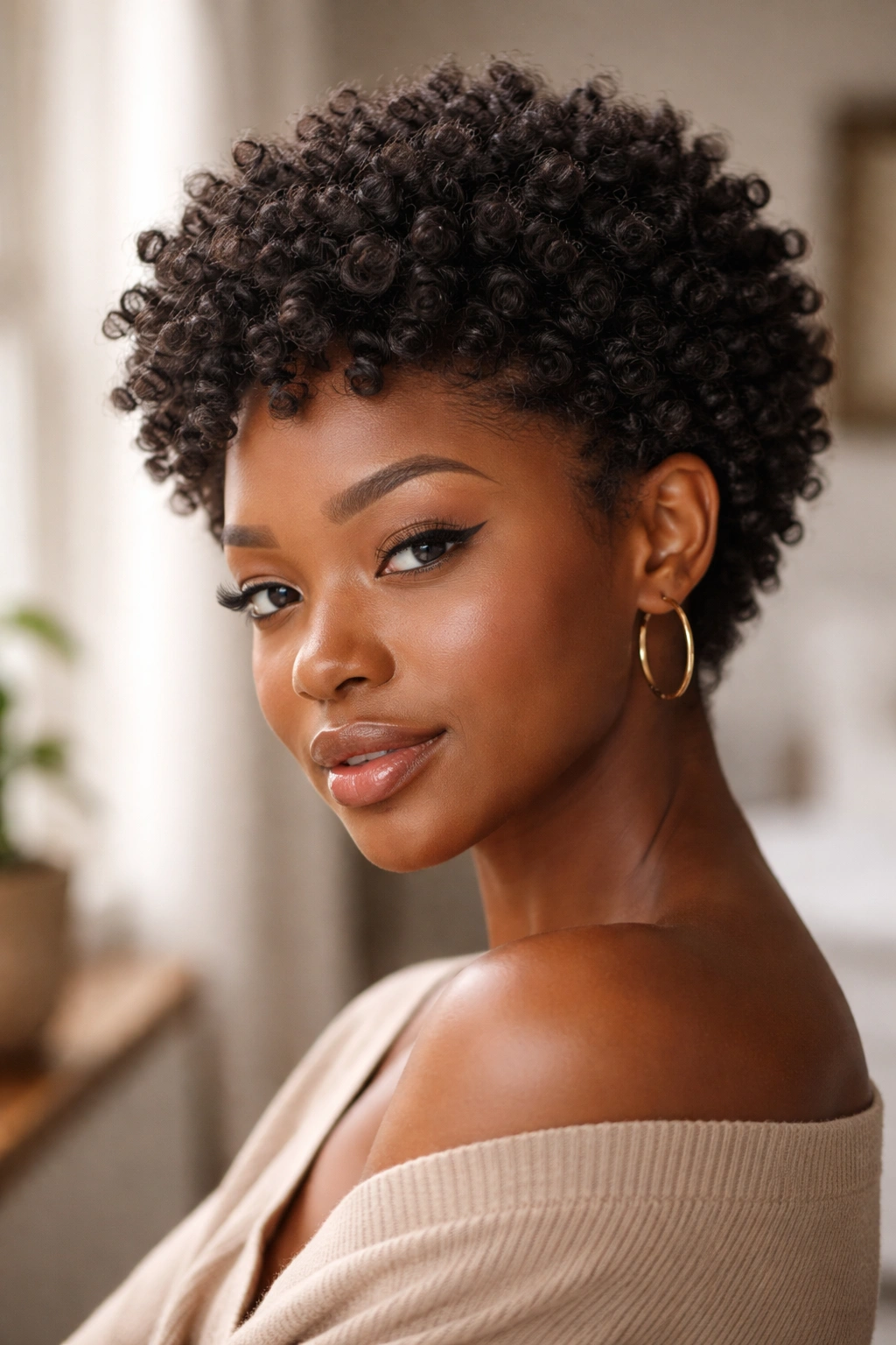 Close-up of sponge-curled coils on a 4C hair portrait