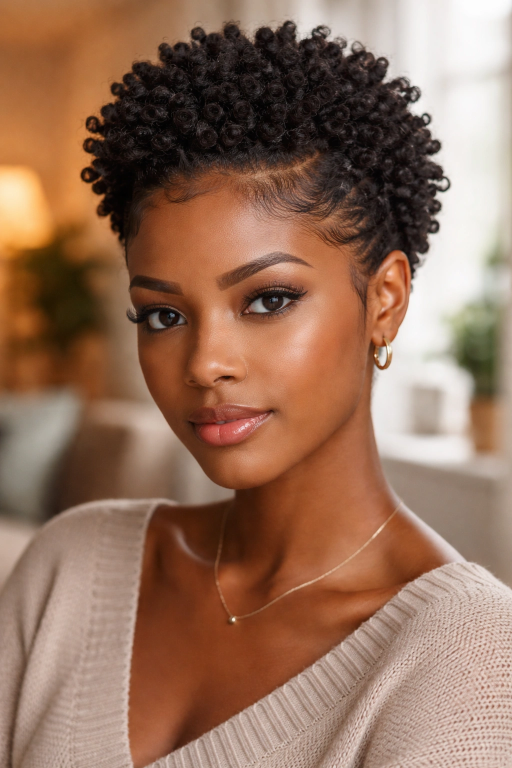 Real person with sponge curls and defined baby hairs at the hairline