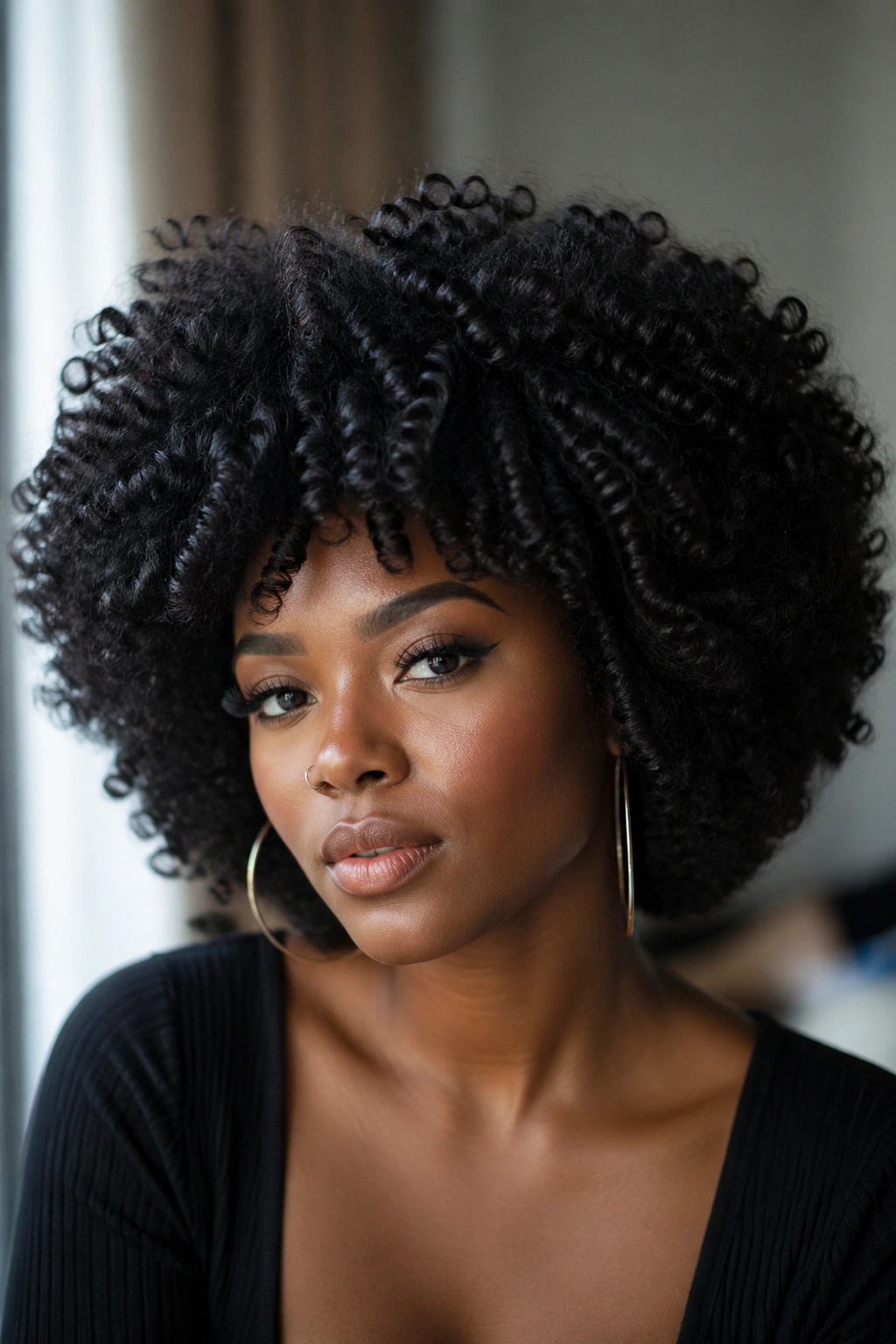 Portrait of woman with classic springy crochet afro