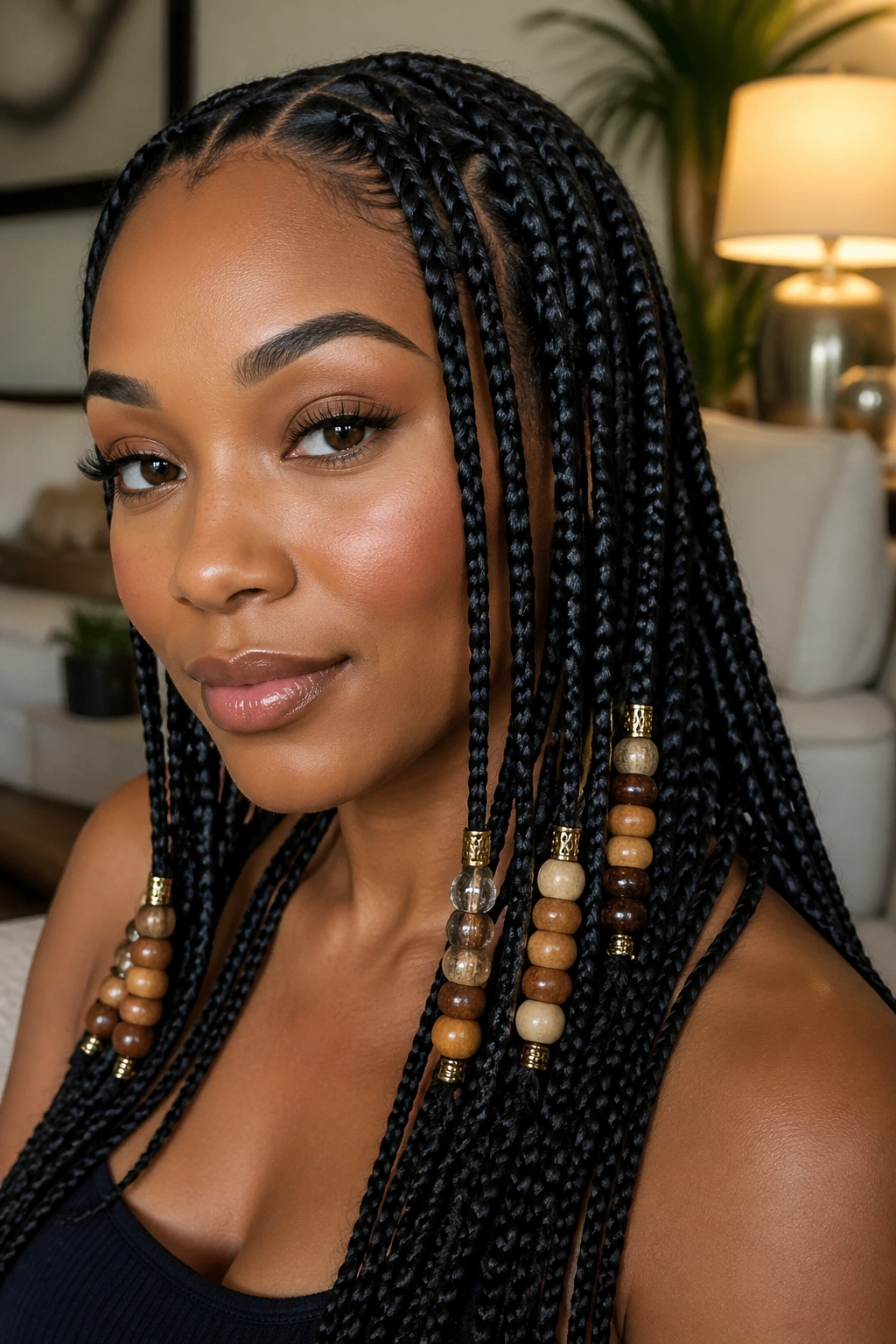 Braids with stacked beads and cuffs close-up on real person