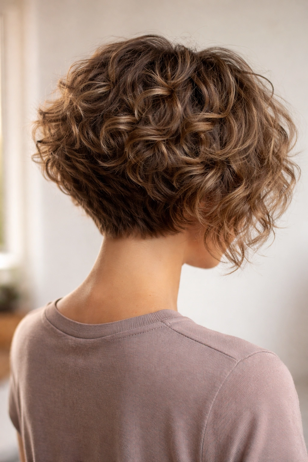 Stacked inverted bob back view showing crown volume