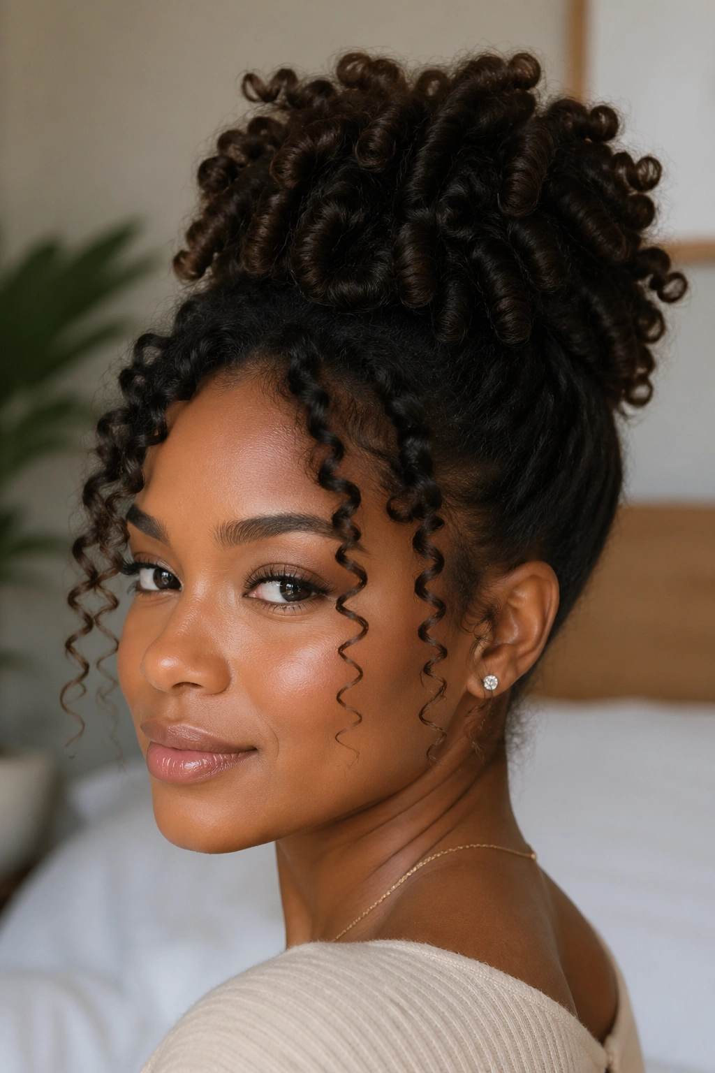 Portrait of a real person with a straw curl updo