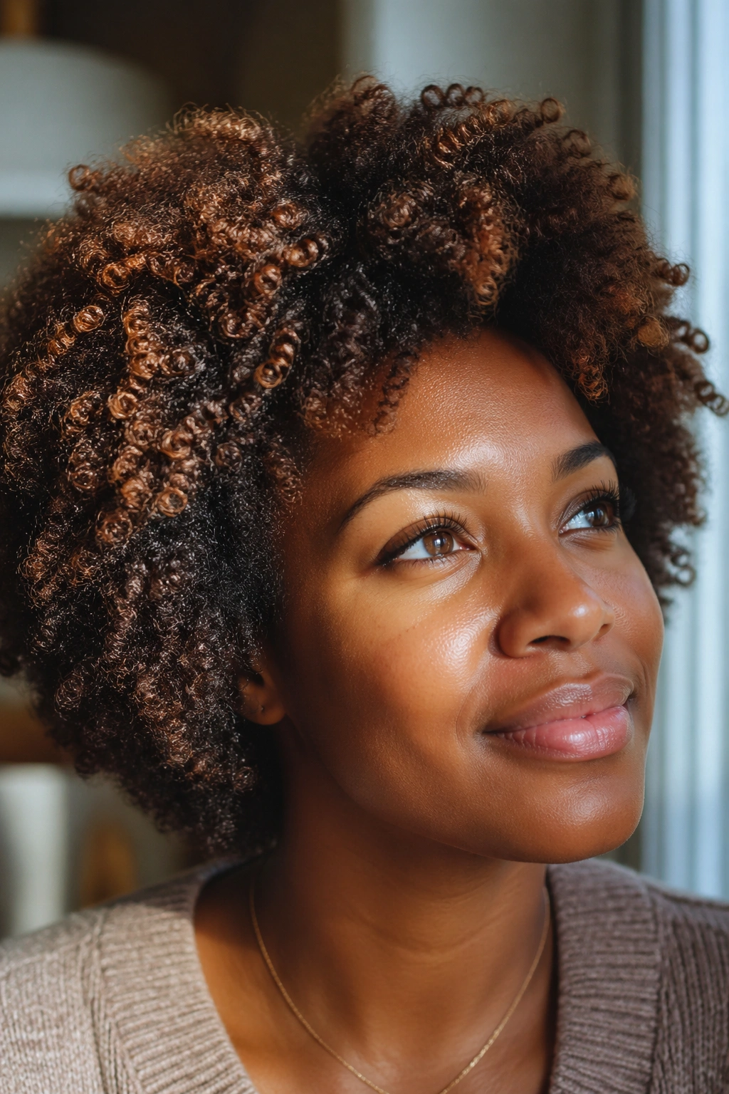 Close-up of 4C coils with sun-kissed caramel highlights