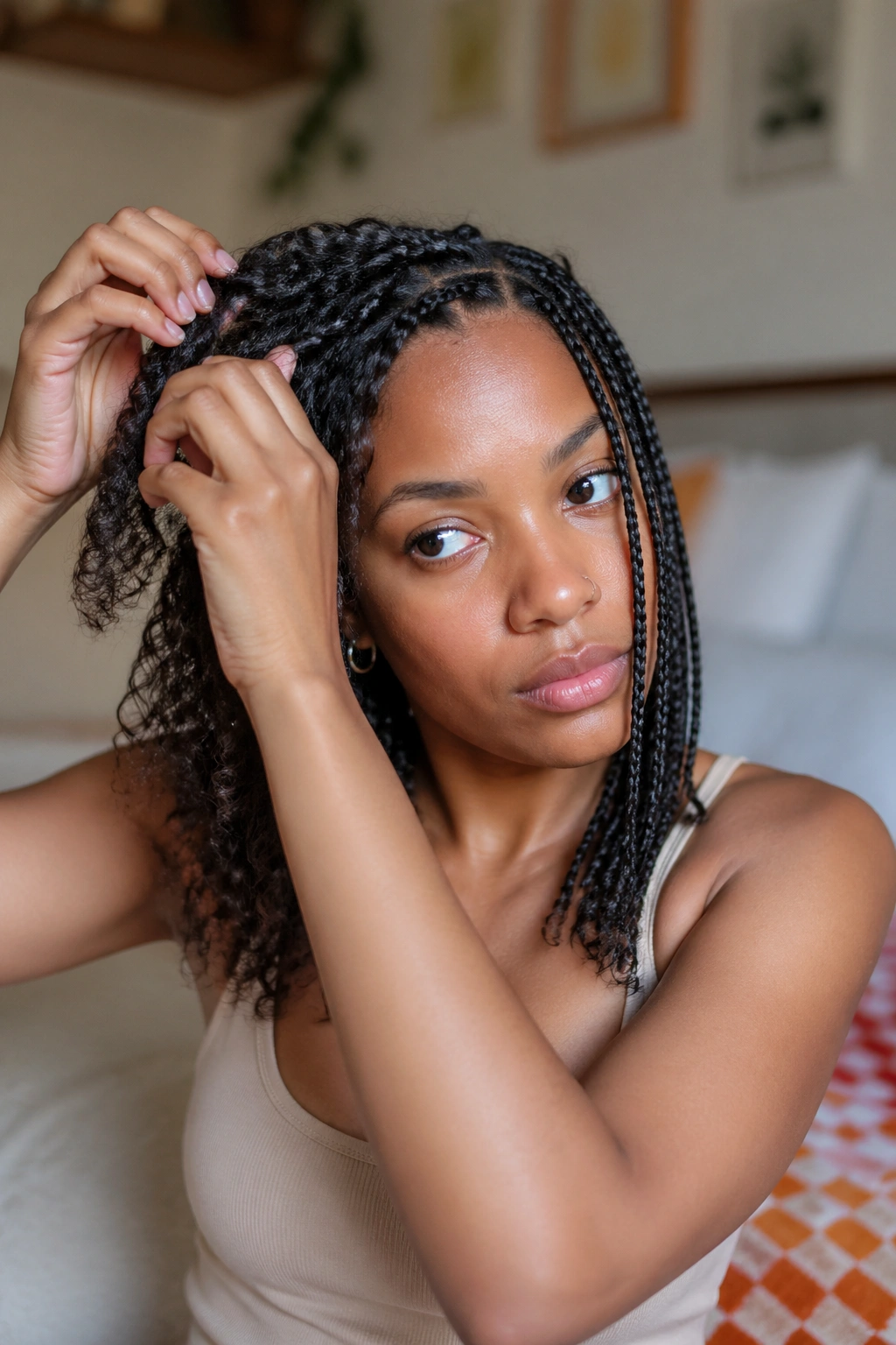 Partial takedown braids with curly ends on real person