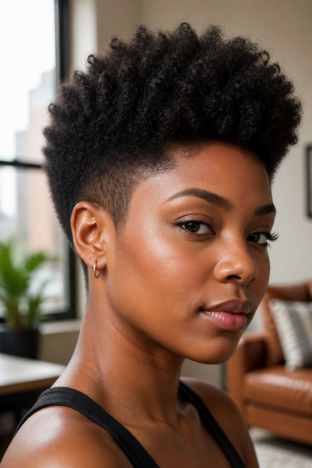Close-up of a tapered Afro with crown volume on the top