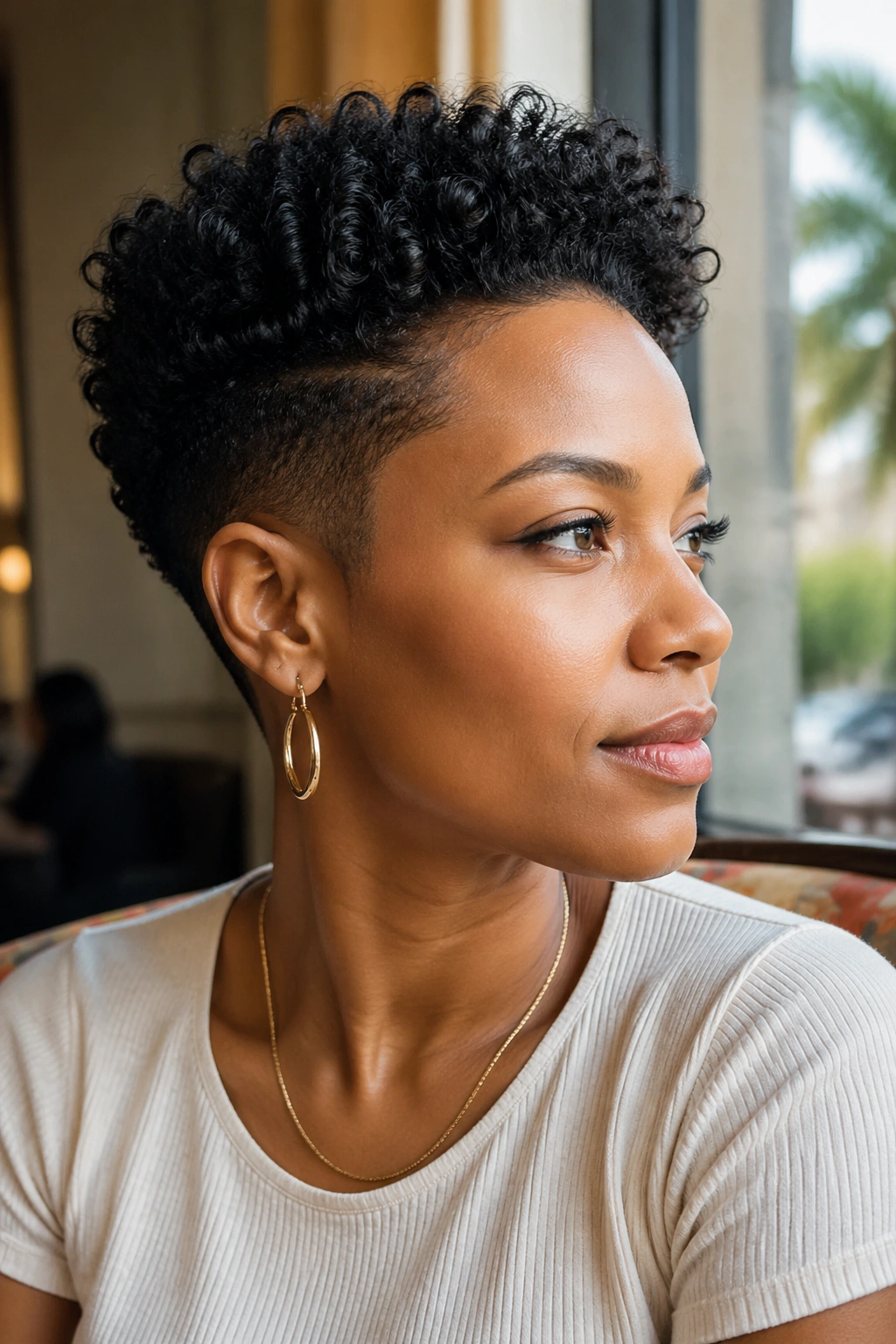 Close-up of a real person with a tapered cut highlighted by a sharp silhouette