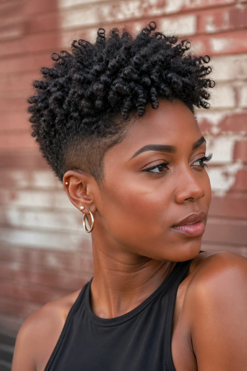 Portrait of a person with a tapered cut and natural curl on top