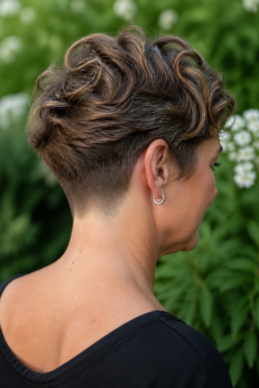 Back-of-head shot of real person with tapered nape pixie