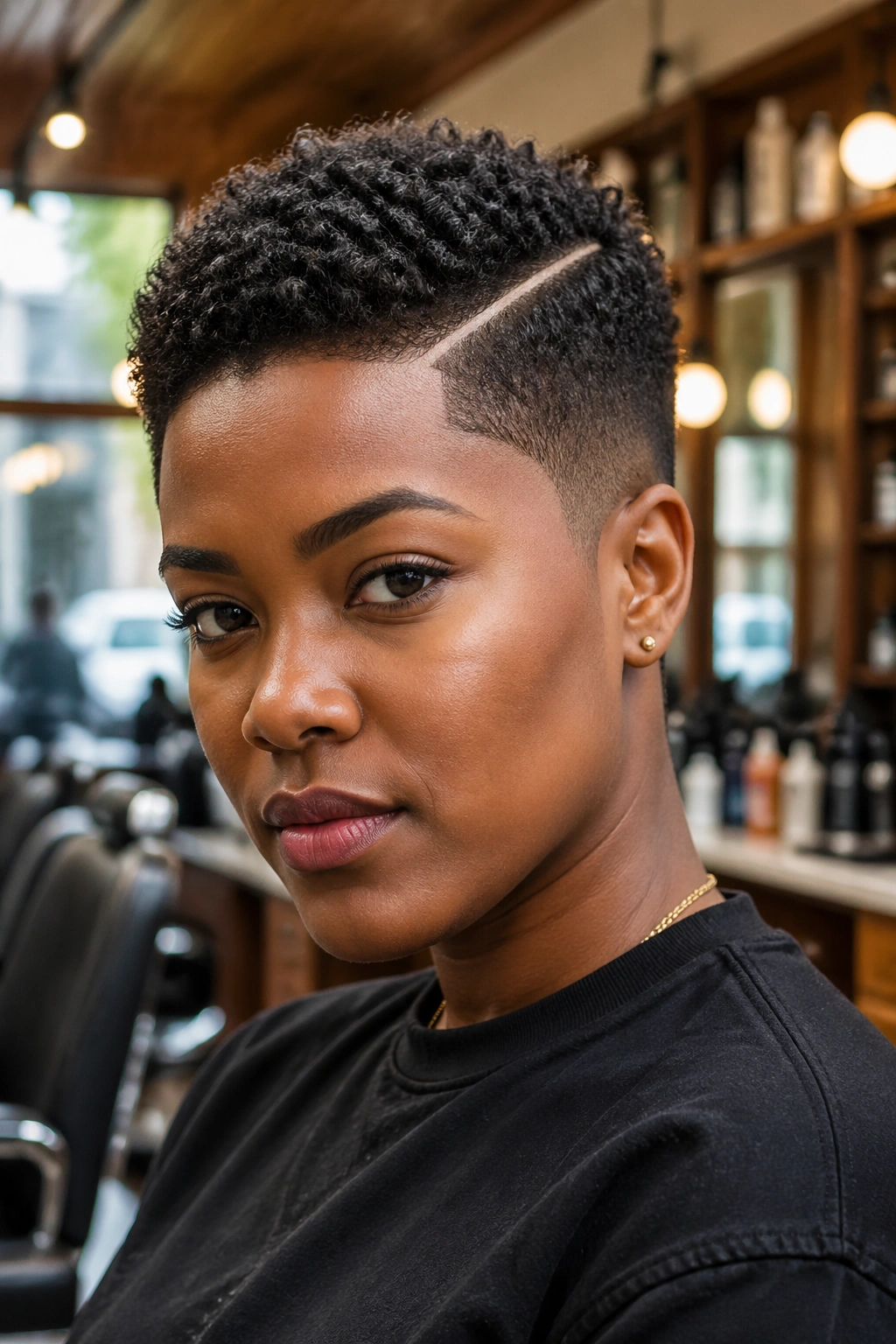 Close-up portrait of a real person with tapered natural haircut and hard part