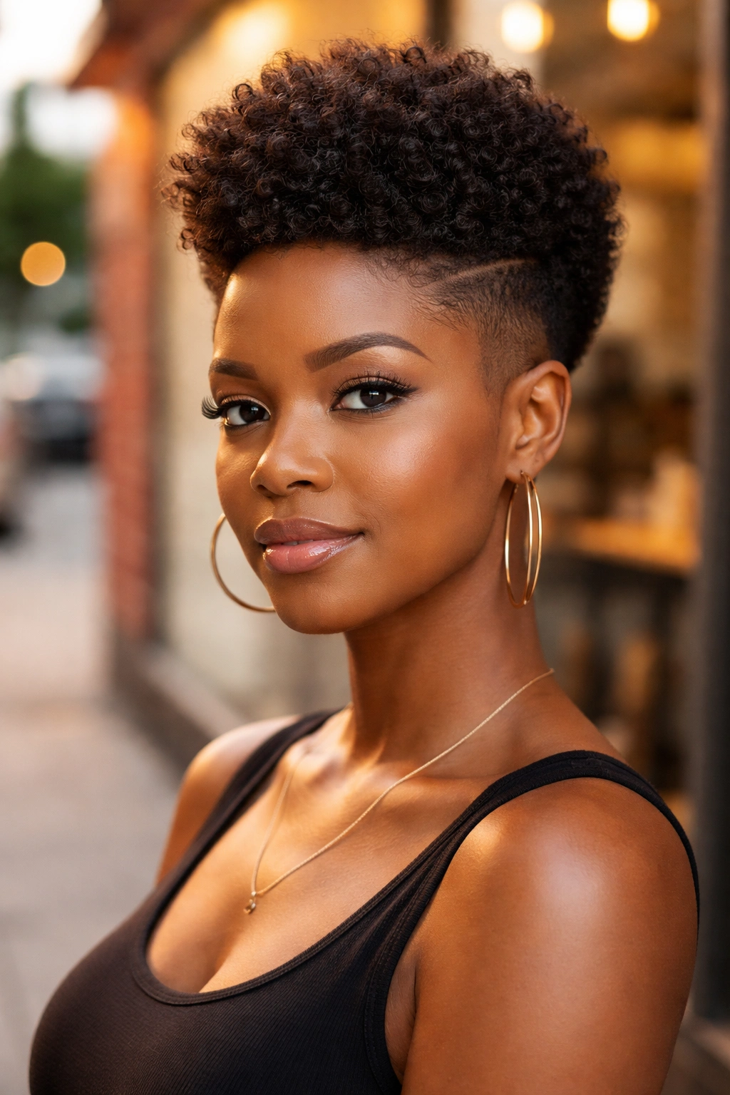 Portrait of a woman with a tapered natural haircut