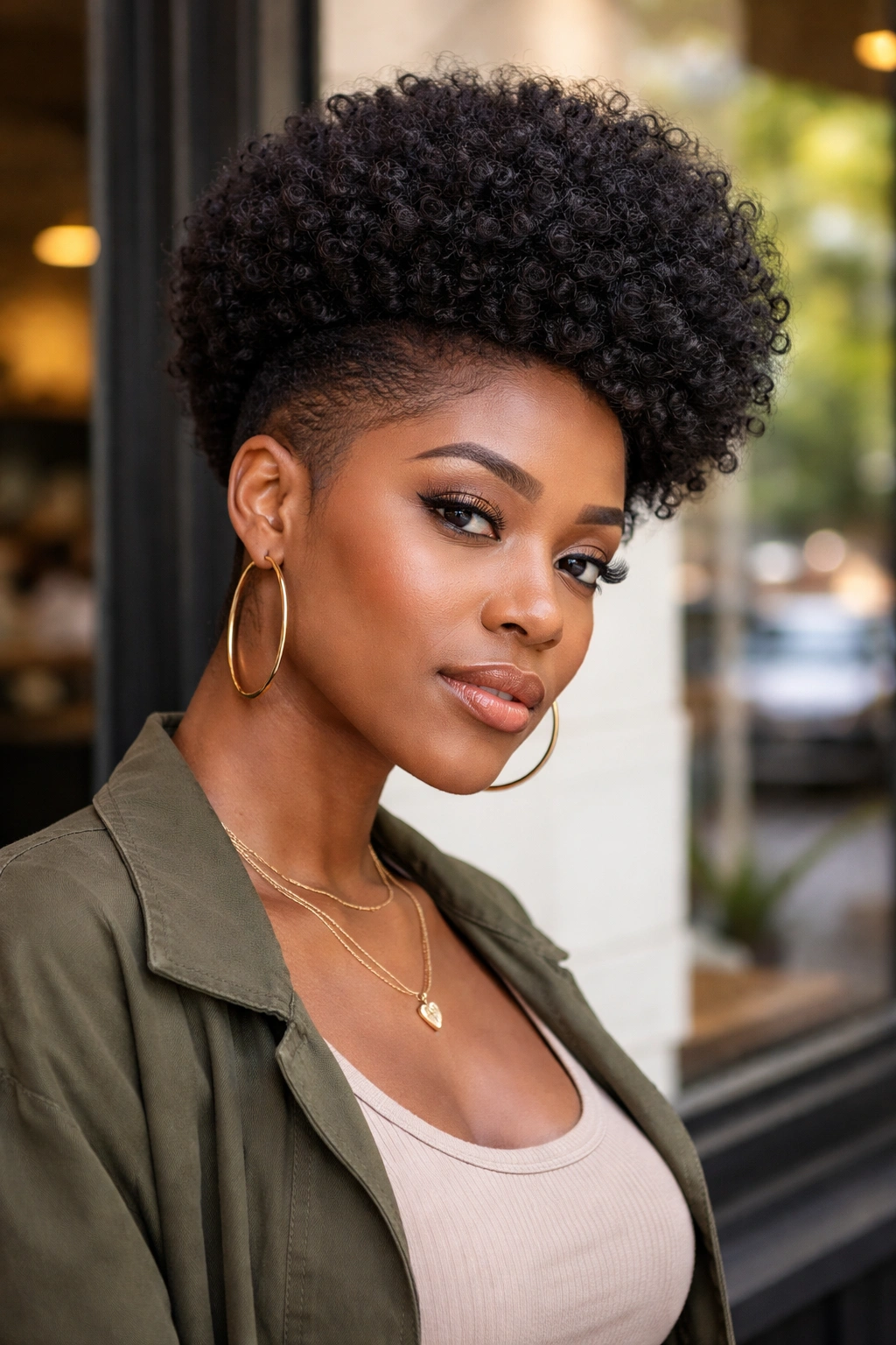 Portrait of a real person with tapered sides and crown volume wig