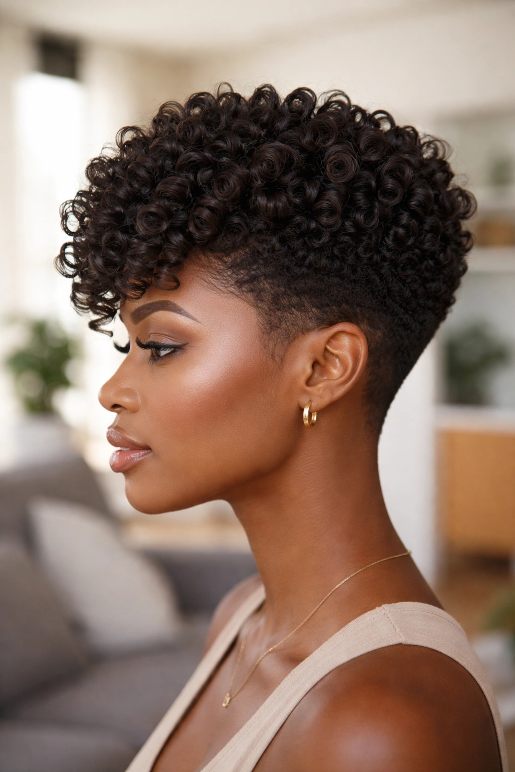 Side-profile of a person with tapered wand curls on 4C hair