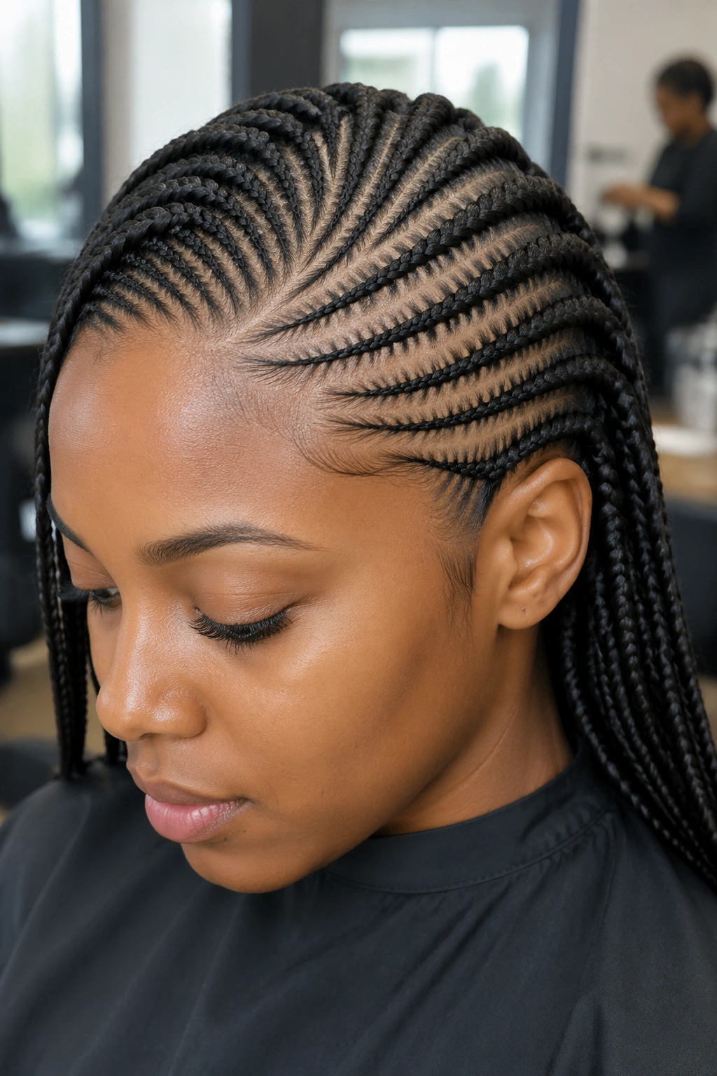 Portrait of a real person with side cornrows demonstrating technique basics