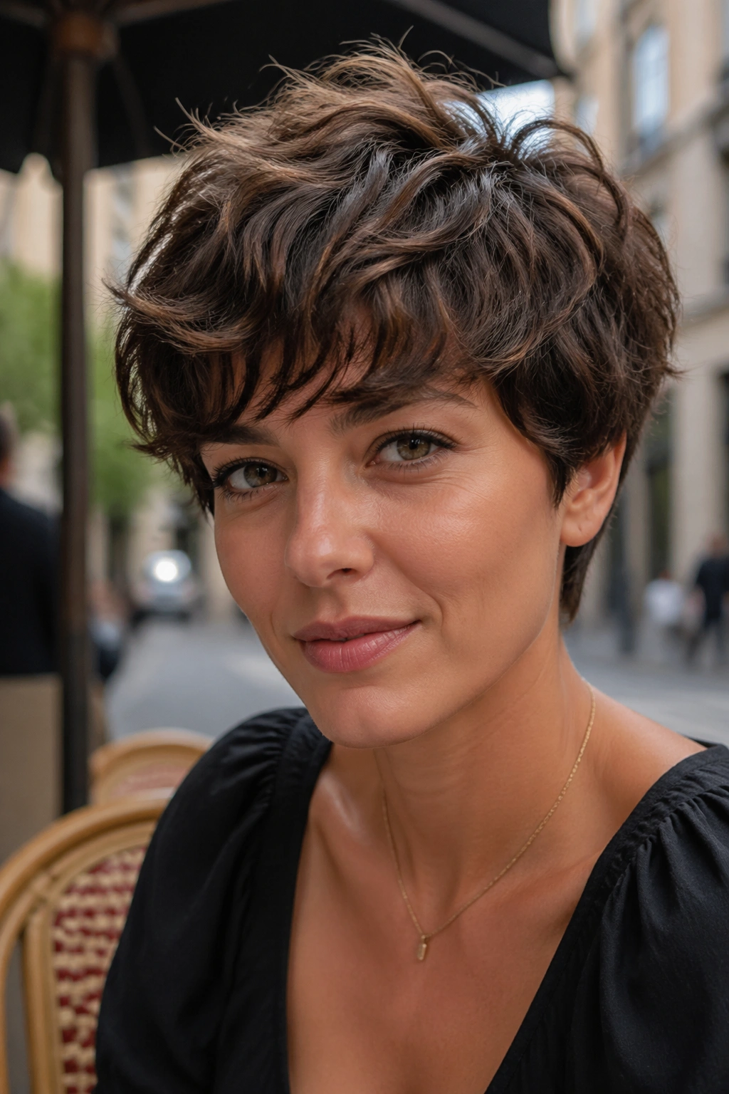 Close-up of real woman with textured crop hairstyle