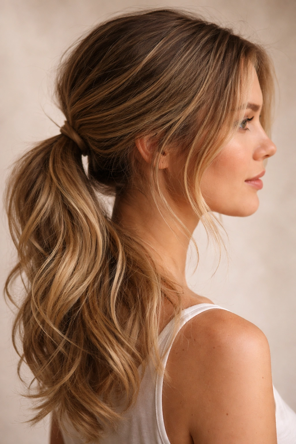 Textured ponytail close-up showing texture and root grip