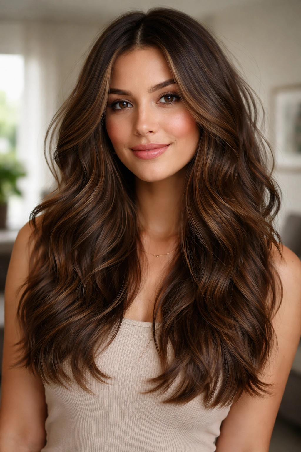 Close-up portrait of a real woman with end-heavy textured haircut