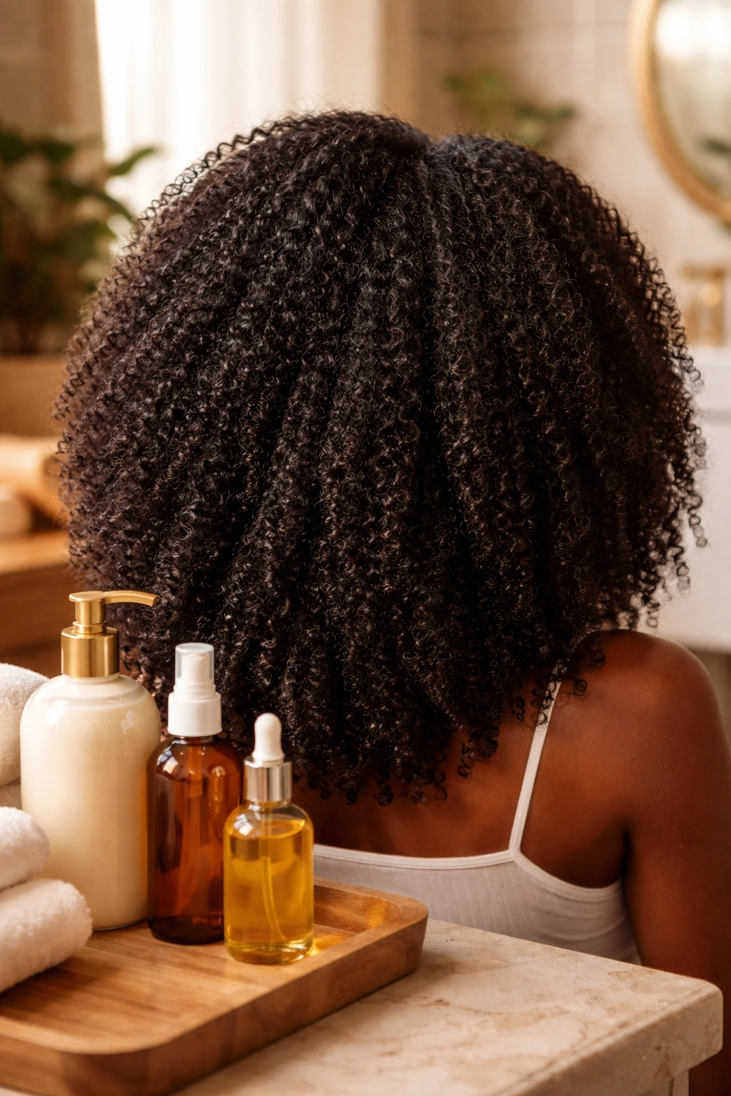 Thick hair conditioned and prepared for braiding with shiny strands
