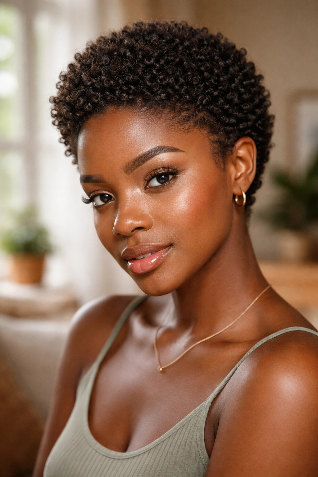 Close-up of teeny Afro with defined tight curls