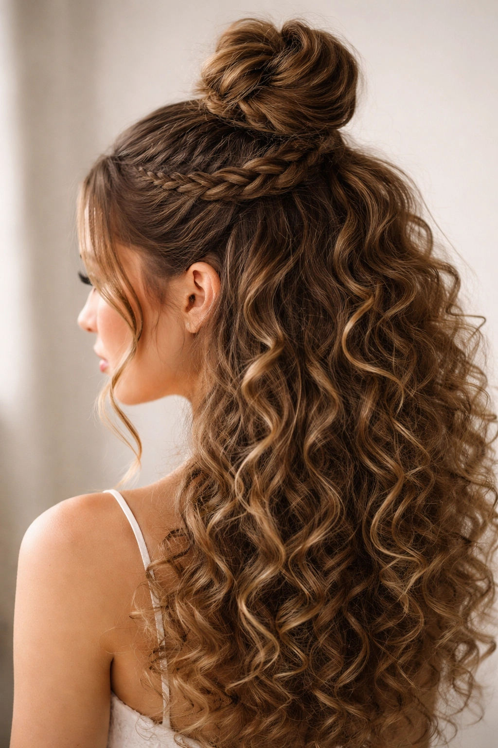 High top knot with braided base around the bun