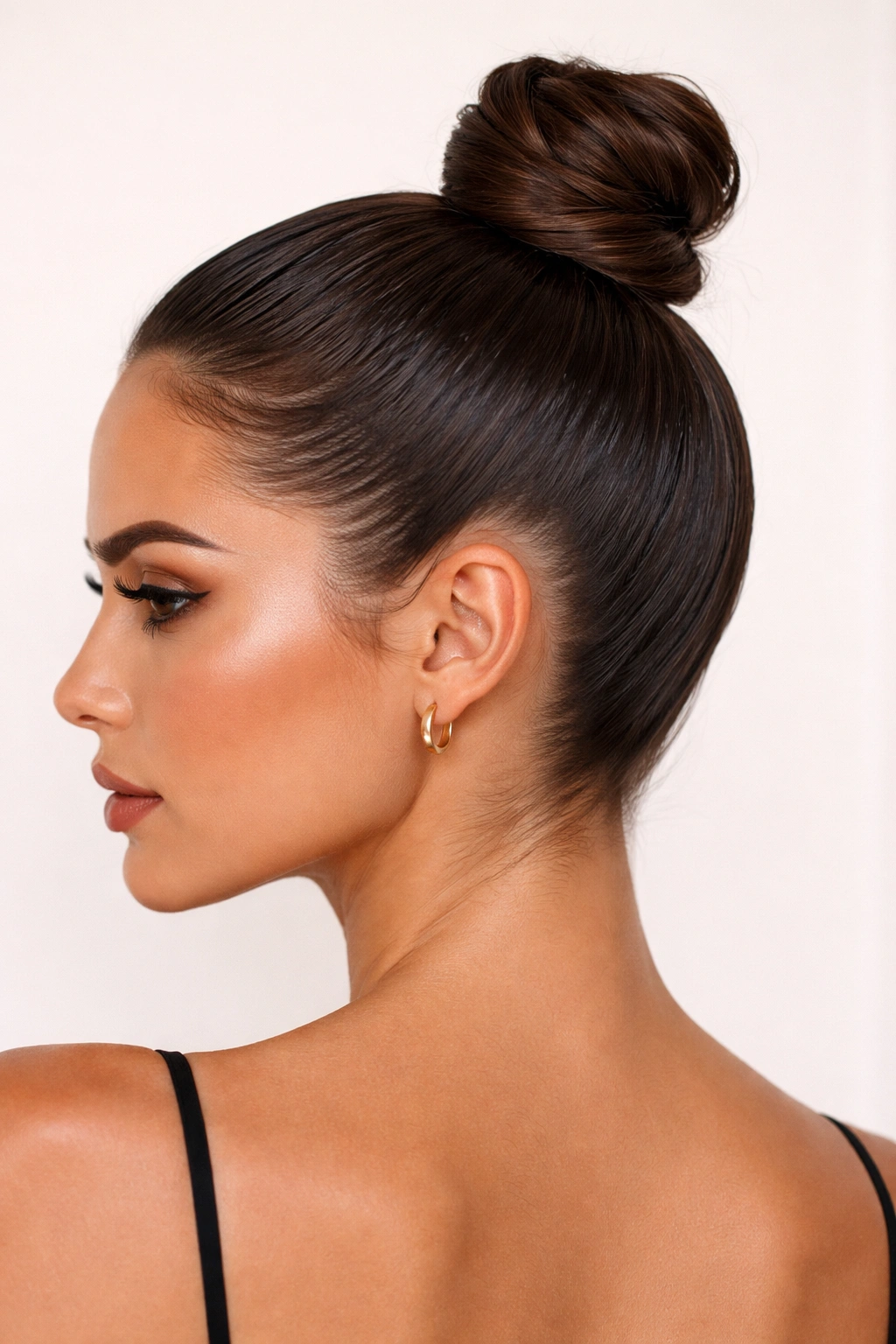 Ultra-tight top knot with sleek, glossy finish