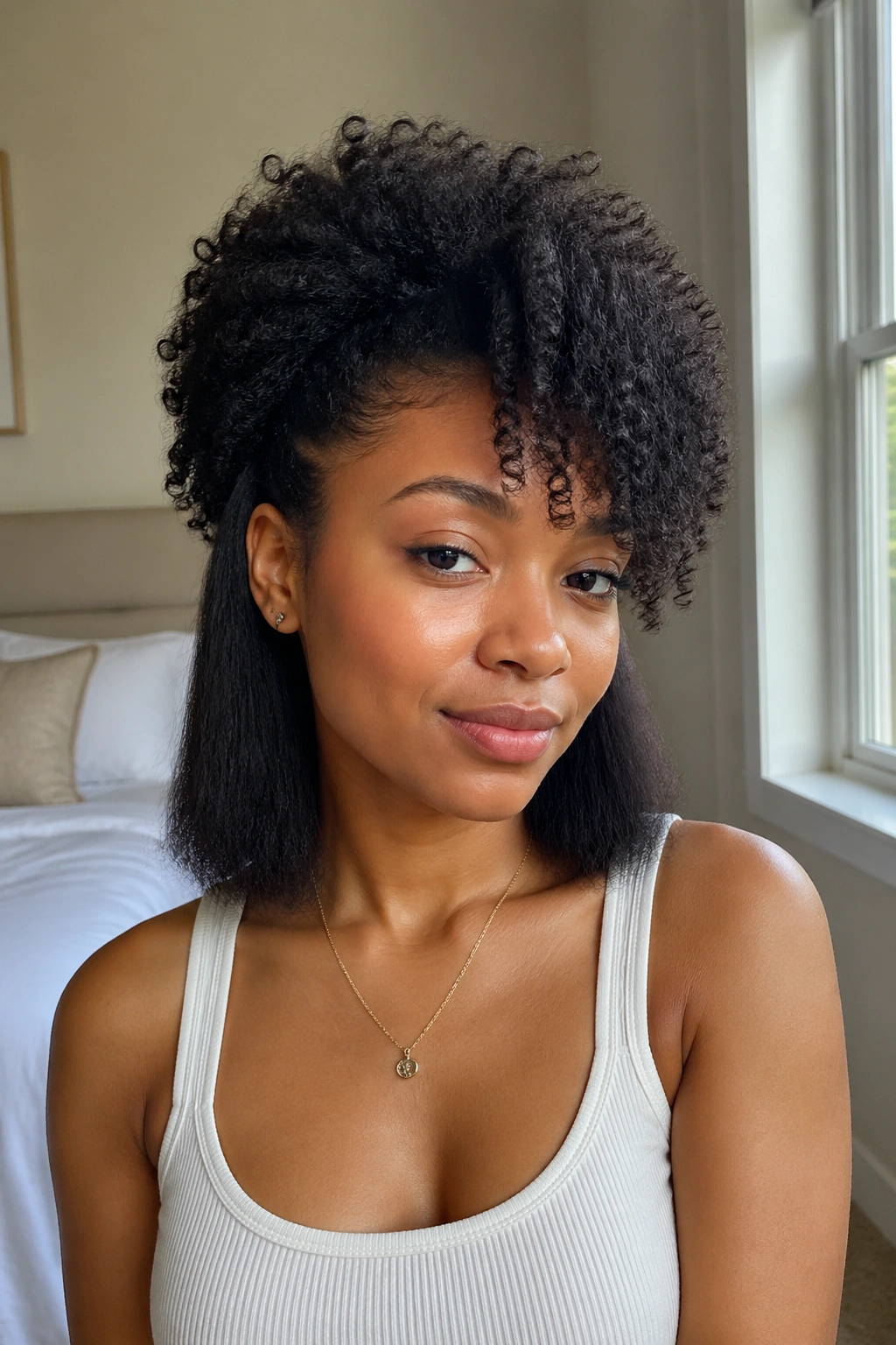 Portrait of real person with transitioning cut showing natural line