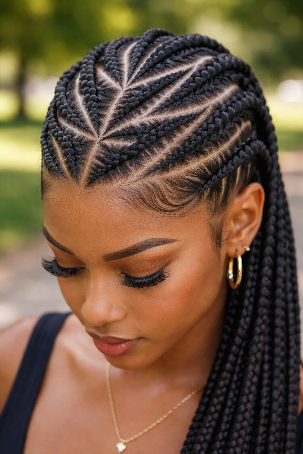 Interlocking triangles formed by zigzag parts across the scalp on a real person