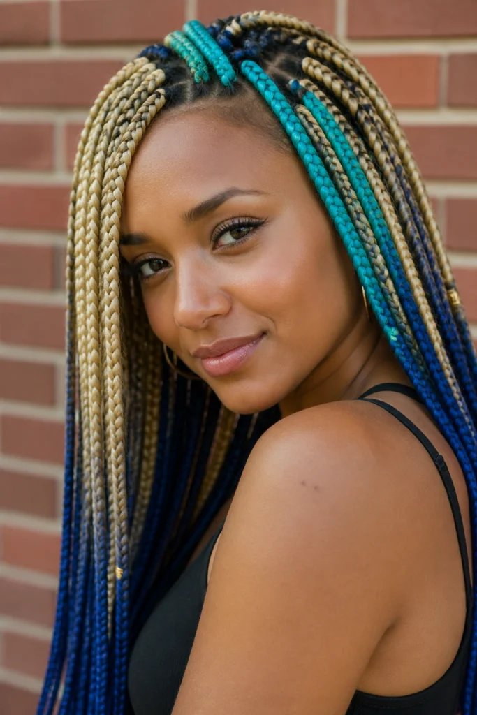18 Blonde and Blue Box Braids