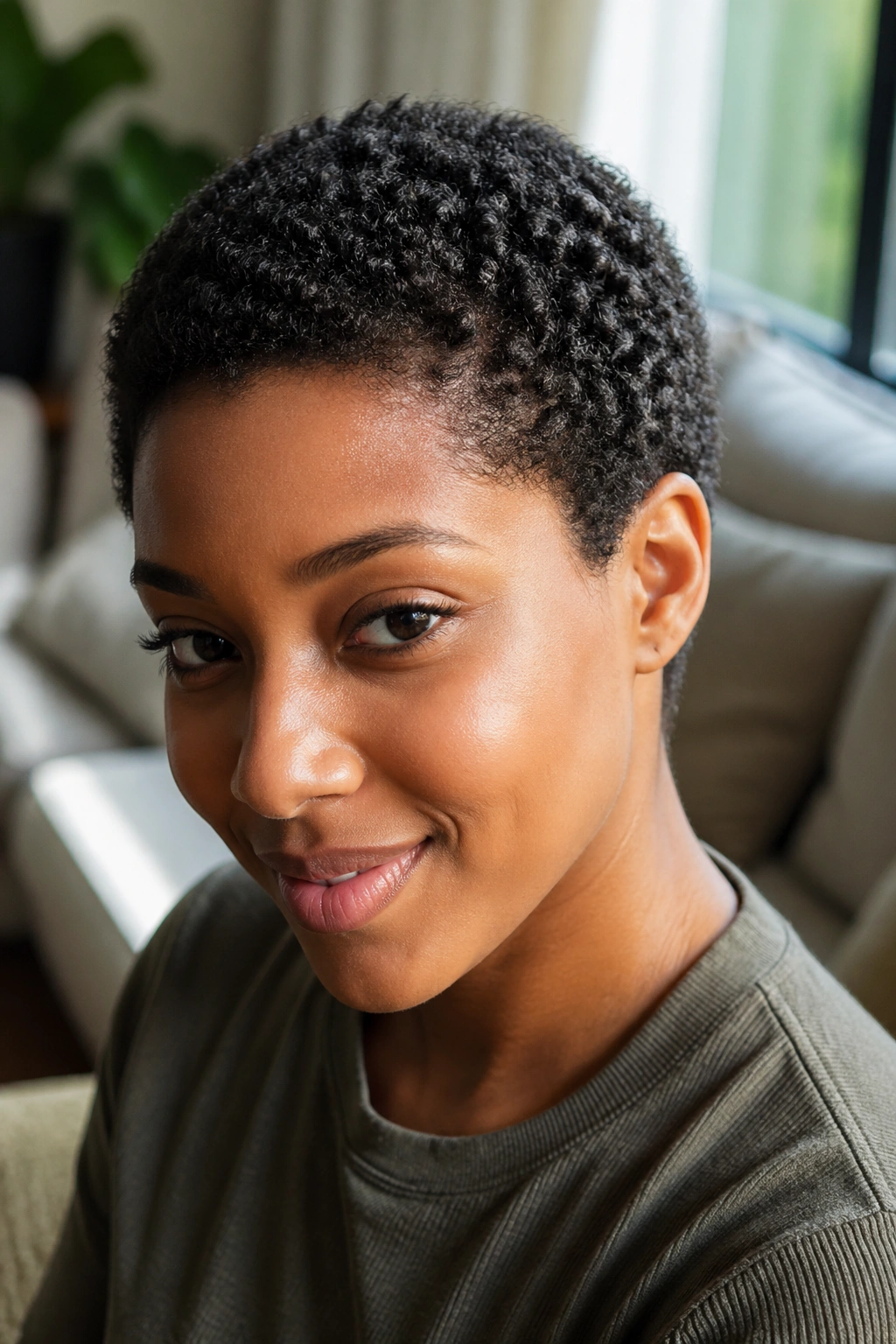 Close-up of a real person with a Teeny Weeny Afro hairstyle showing curl pattern