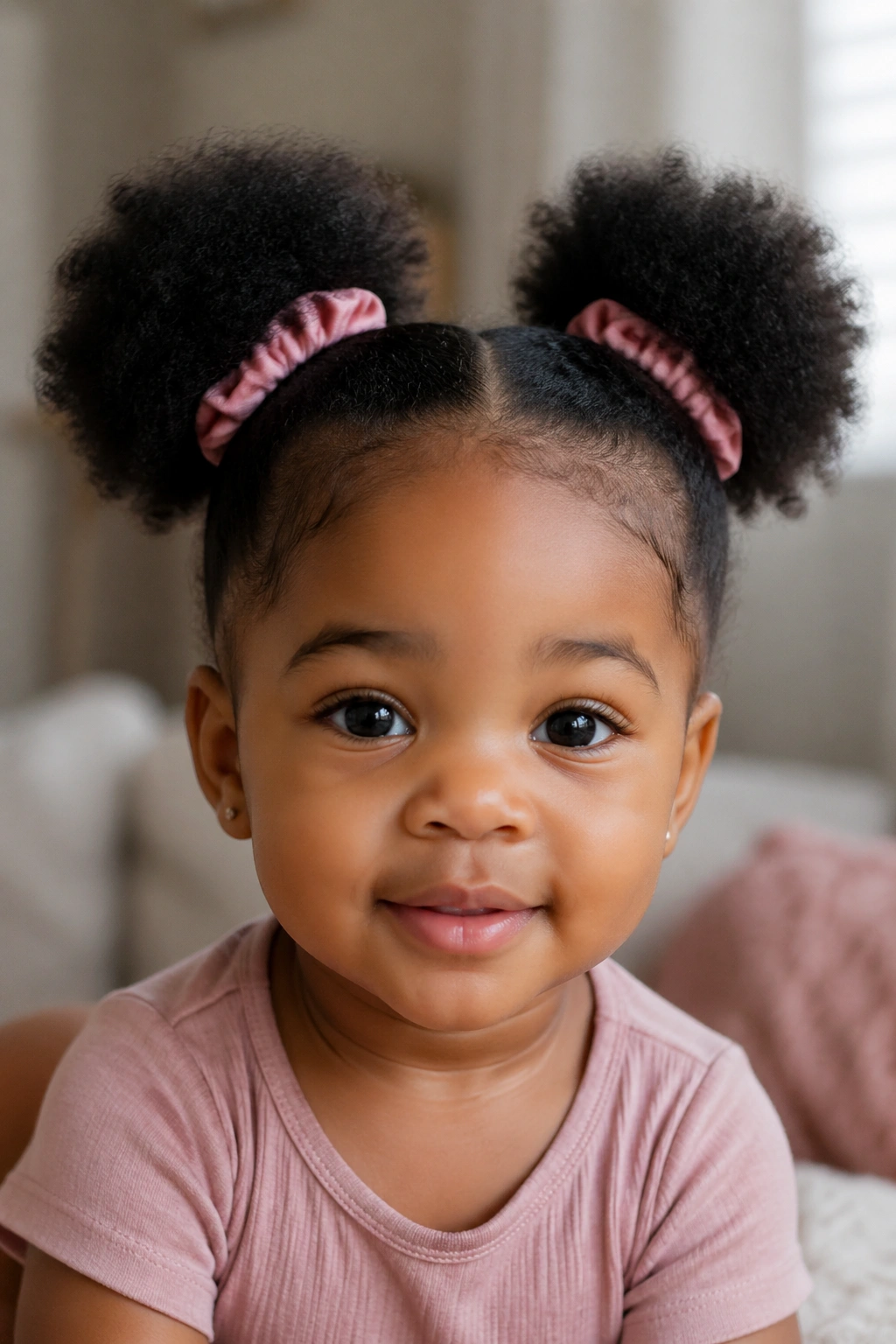 Twin puffs hairstyle on a toddler