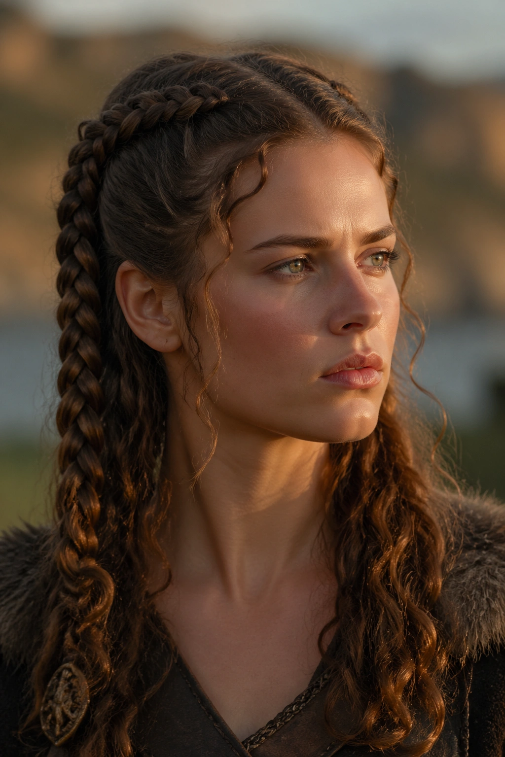 Close-up of a real person with twin Dutch braids and curly hair