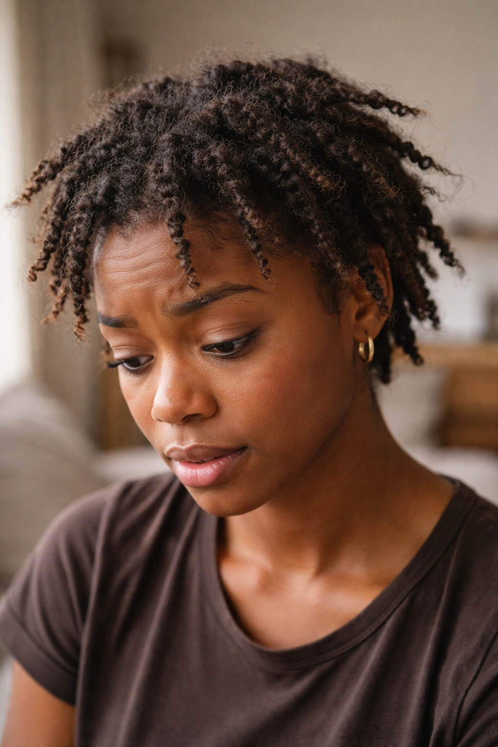 Close-up of twists showing frizz and uneven texture
