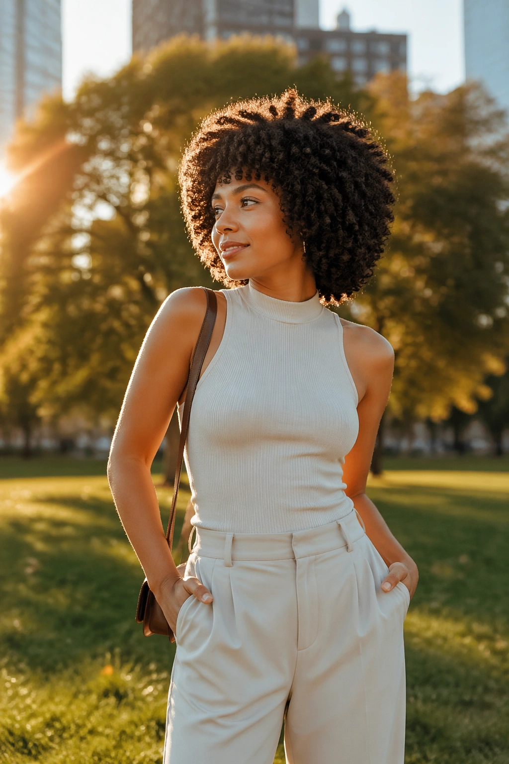 Outdoor twist-out afro at golden hour