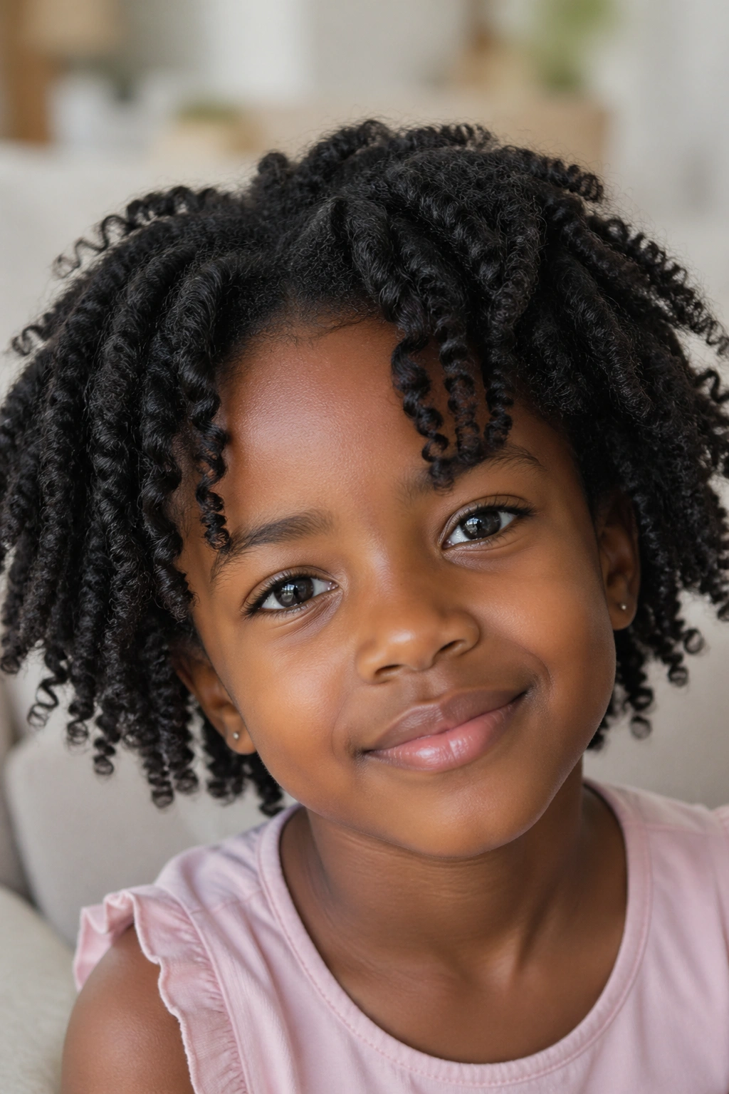 Close-up of a child's twist-out hairstyle with defined spirals