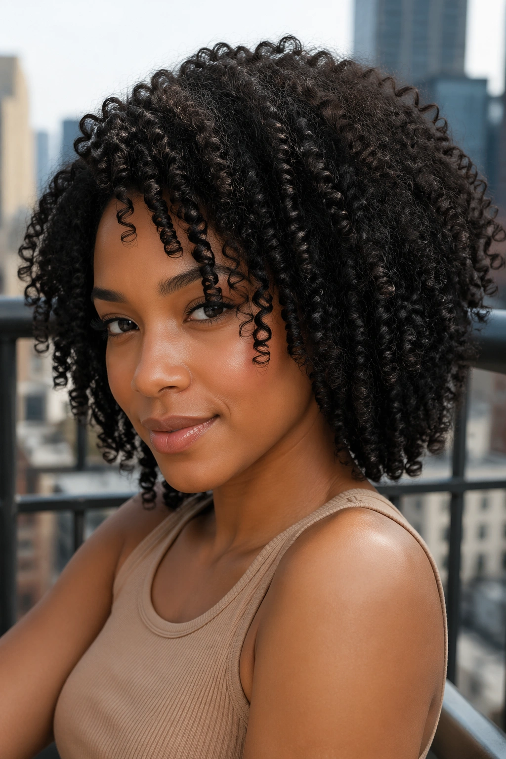 Close-up of a real person with twist-out curls showing defined spirals