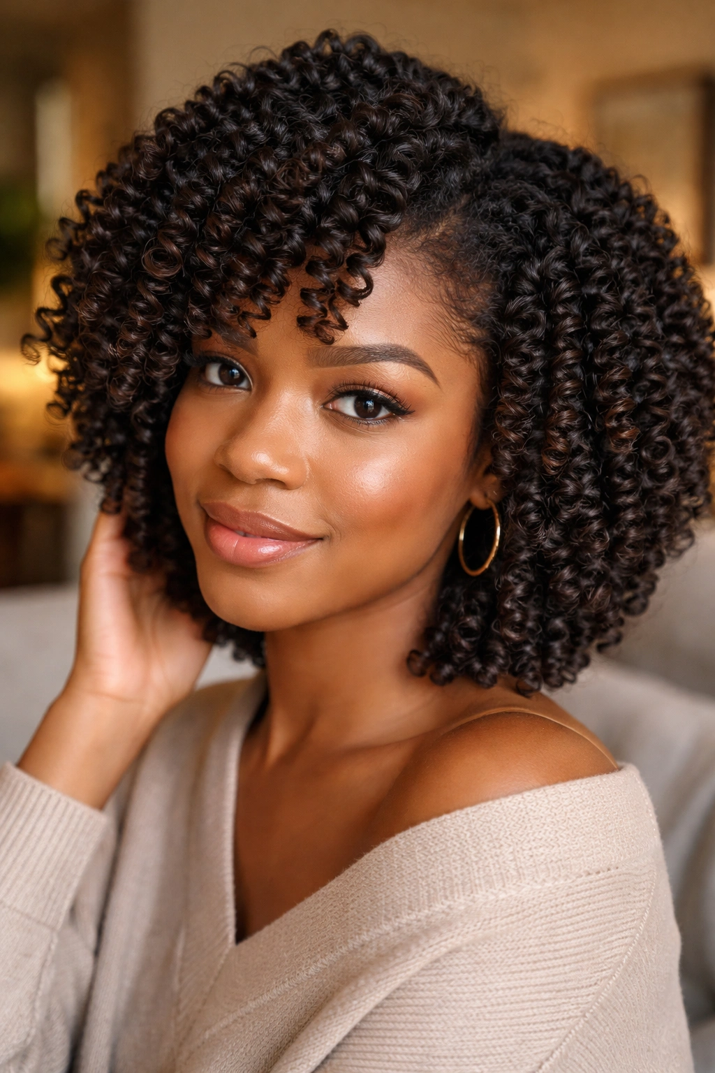 Day-two twist-out turned into finger curls on real hair