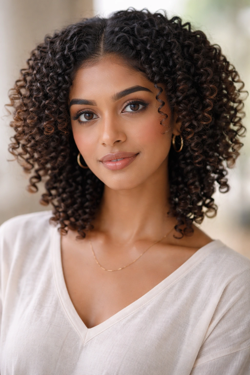 Twist-out halo on curly hair with defined ends